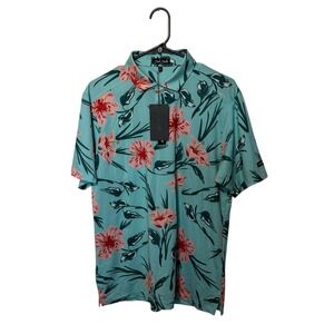 Bad Birdie Polo Shirt Mens Medium Blue Floral Golf Performance Stretch NWT